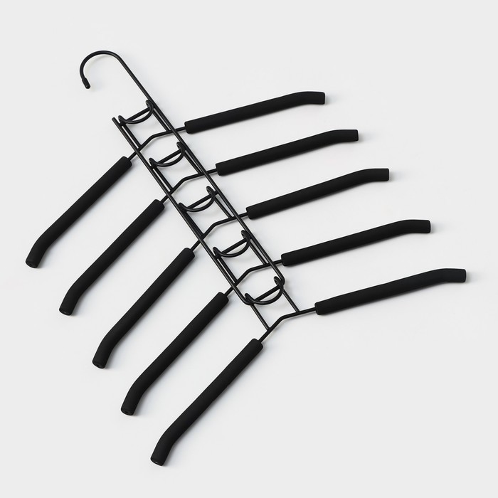 Плечики - вешалки для одежды Доляна, 38×40 см, многоуровневая, съёмные вешалки, антискользящее покрытие, чёрные