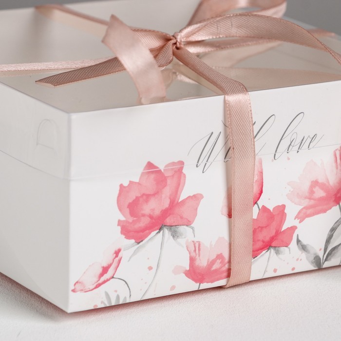 Коробка для капкейков, кондитерская упаковка, 4 ячейки «For You with love», 16 х 16 х 7.5 см