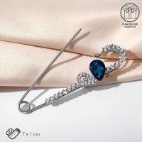 Булавка «Сердце» половинки, 7 см, бело-голубая в серебре