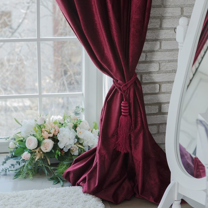 Штора портьерная "Этель" 230х270 см Валенсия Вишнёвый,100% п/э Штора портьерная "Этель" 230х270 см Валенсия Вишнёвый,100% п/э