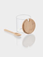 Сахарница Bella Tenero «Эко», 300 мл, 8×8×8.5 см, с бамбуковой крышкой и ложкой, стекло, прозрачная