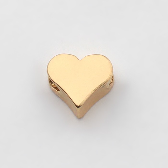 Бусина - разделитель «Сердечко», родированная , 6×6 мм, внутренний d=2 мм, (набор 10 шт.), цвет золото