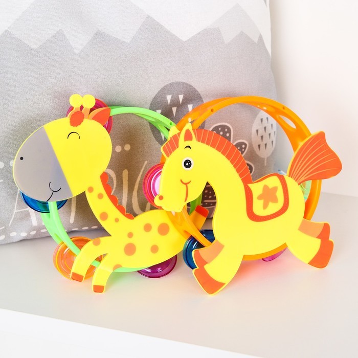 Погремушка бубен «Жирафик, Лошадка», виды МИКС