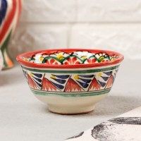 Пиала узбекская Риштанская керамика «Узоры», 120 мл, d=9.5 см, красная, МИКС