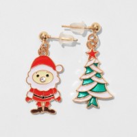 Серьги висячие «Новогодние» ёлочка и санта, цветные в золоте