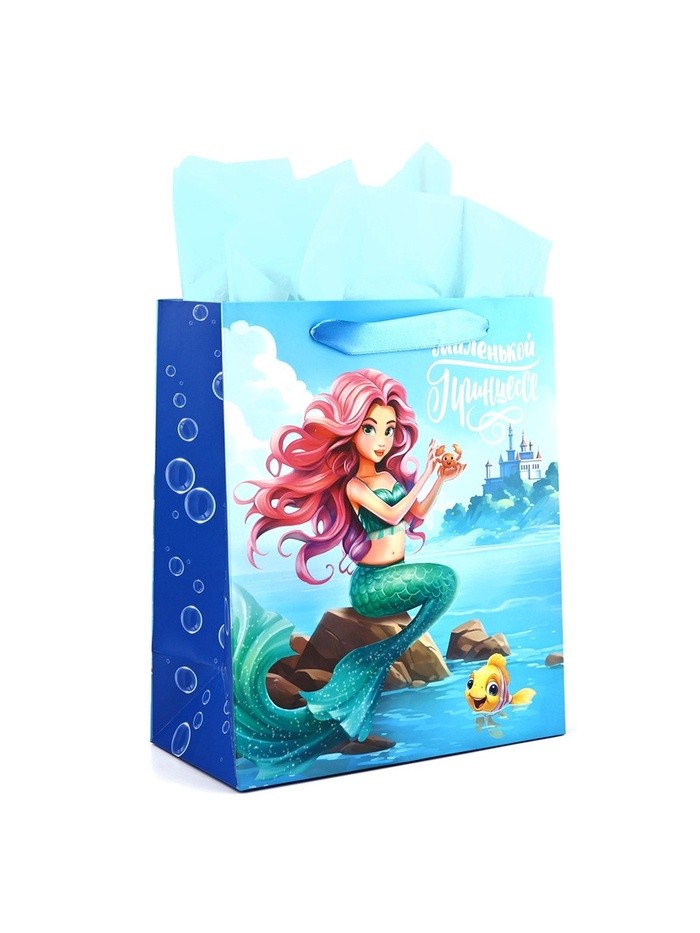Пакет ламинированный двухсторонний «Русалочка», с тишью и открыткой, ML, 23×27×11.5