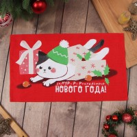 Полотенце новогоднее Доляна "Новогодний котик" 28х46 см, 100% хл, рогожка 164 г/м2