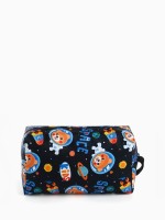 Косметичка на молнии объёмная, с ручкой, маленькая, с принтом «Космические медведи», чёрная
