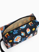 Косметичка на молнии объёмная, с ручкой, маленькая, с принтом «Космические медведи», чёрная