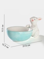 Конфетница Доляна «Зайка», 240 мл, 21.5×12.5×11.5 см, доломит, голубая