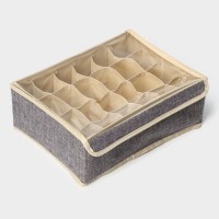 Органайзер для хранения белья Доляна «Тео», 24 ячеек, с прозрачной крышкой, 32×23×12 см, серый