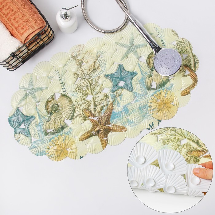 Коврик противоскользящий в ванну на присосках Доляна «Ракушки», 39×65 см