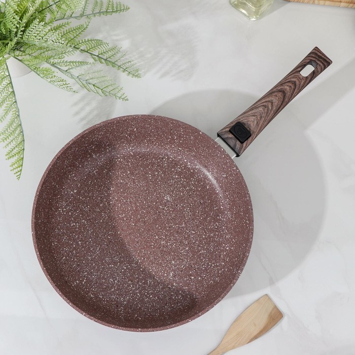 Сковорода Доляна «Брауни», d=26 см, съёмная ручка, стеклянная крышка, индукция, антипригарное покрытие, цвет коричневый