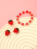 Набор детский «Выбражулька» 3 предмета: клипсы, браслет, кольцо, клубнички, цвет красный