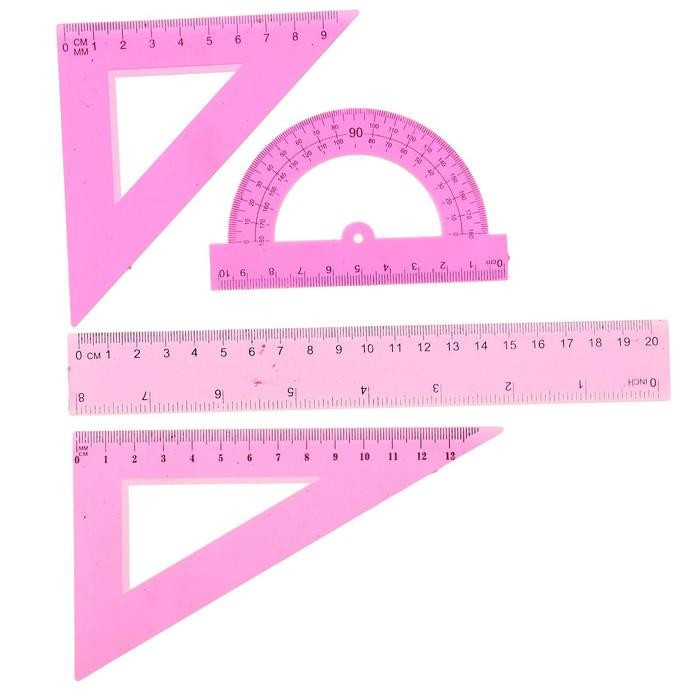 Набор геометрический Calligrata, 4 предмета (линейка 20 см, 2 угольника, транспортир), МИКС