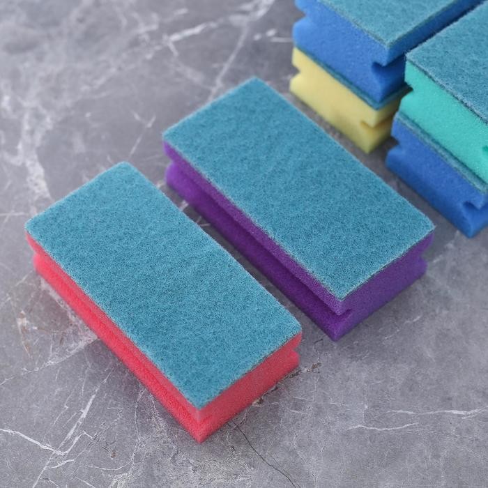 Губка для посуды с чистящим слоем Доляна «Генеральная уборка», 12×6×4 см, 6 шт.