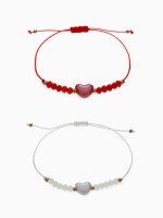 Браслет-оберег «Красная нить» набор 2 шт. сердце, красно-белый