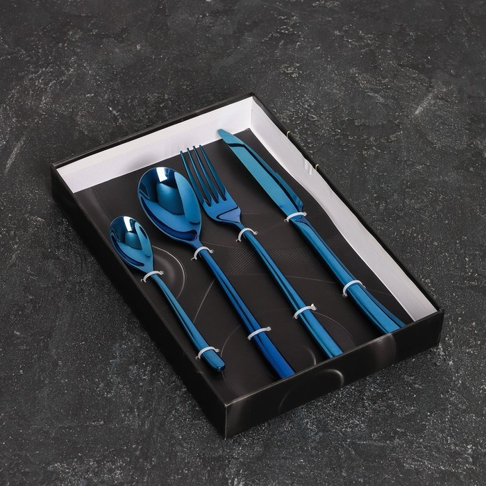 Набор столовых приборов, Magistro «Эсквайр», 4 предмета, цвет чёрный Набор столовых приборов, Magistro «Эсквайр», 4 предмета, цвет чёрный