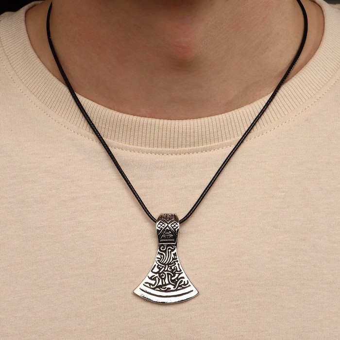 Кулон унисекс «Секира Перуна», цвет чернёное серебро на чёрном шнурке, 42 см