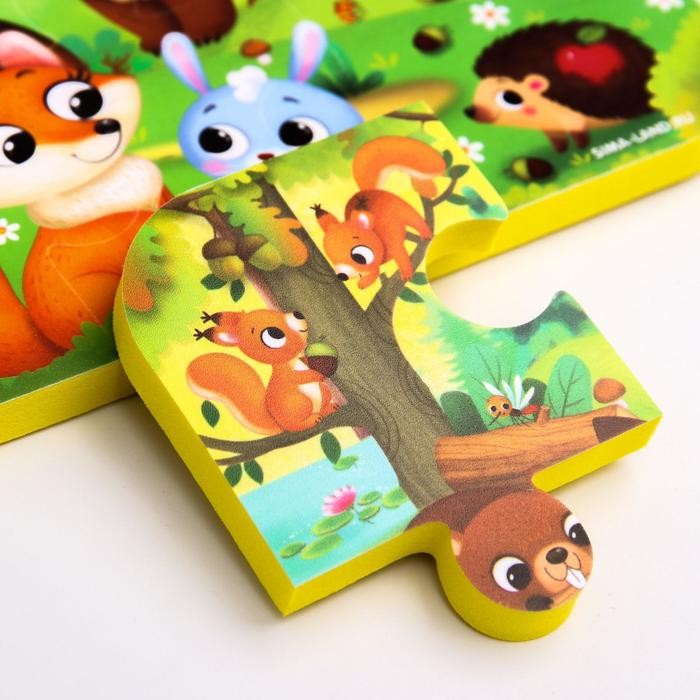 Мягкий пазл для малышей «Лесные зверята», 6 деталей, Крошка Я