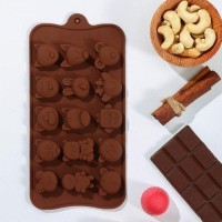 Форма для льда и кондитерских украшений Доляна «Мордашки», 21×10,5 см, 15 ячеек (2,5×2,3 см), цвет МИКС