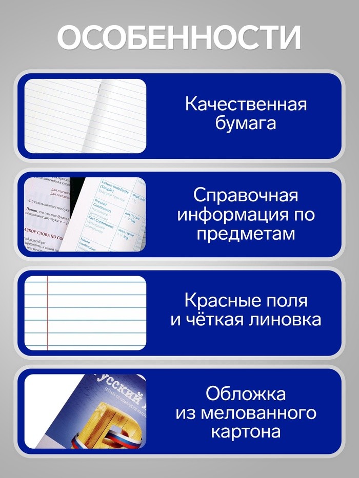 Предметная тетрадь по русскому языку Calligrata «Предметы», 36 листов, в линейку, со справочным материалом, обложка из мелованного картона