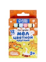 Мел школьный, цветной, набор 12 штук, круглый, в картонной коробке