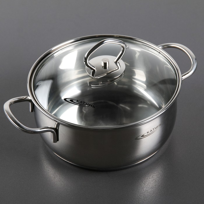 Кастрюля «Лира», 1,5 л, d=16 см, стеклянная крышка, капсульное дно, цвет хромированный