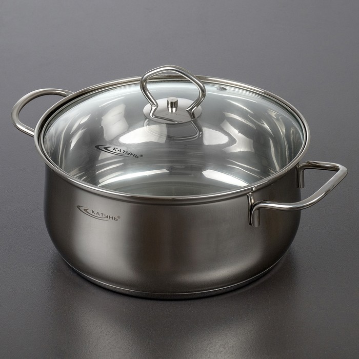 Кастрюля «Лира», 1,5 л, d=16 см, стеклянная крышка, капсульное дно, цвет хромированный