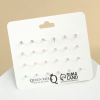 Серьги пусеты QF «Фантазия», 12 пар, мишки и сердечки, цветные в золоте