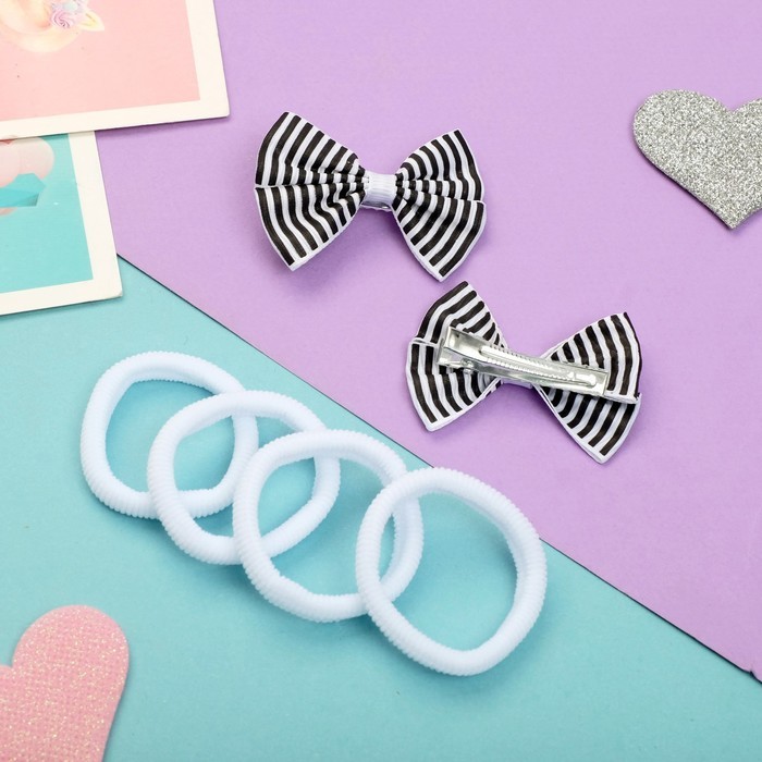 Набор для волос "Грета" (4 резинки, 2 зажима) полоски, чёрно-белый Набор для волос "Грета" (4 резинки, 2 зажима) полоски, чёрно-белый