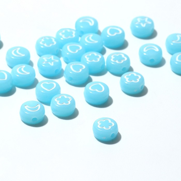 Бусина из акрила «Рисунки» МИКС, 7×4 мм, (набор 10 г), цвет голубой