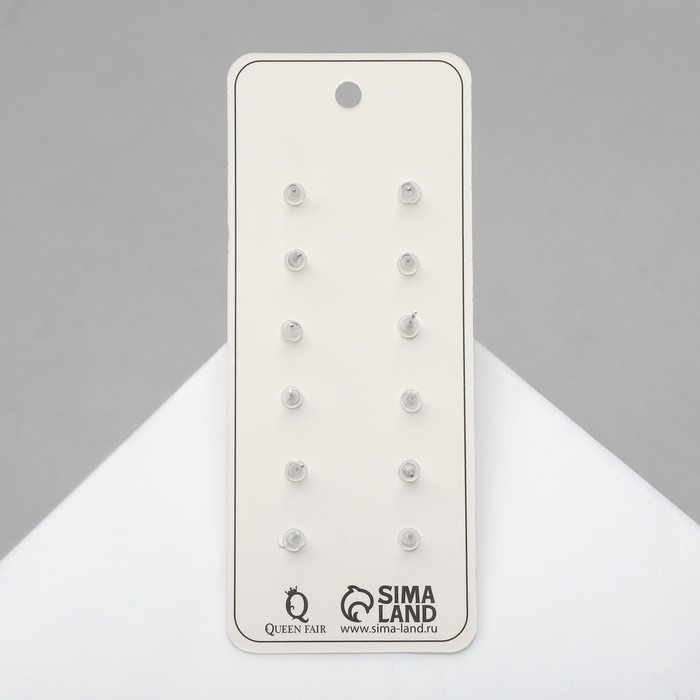 Серьги пусеты QF «Романтика», 6 пар, цветочки, чёрно-белый в серебре