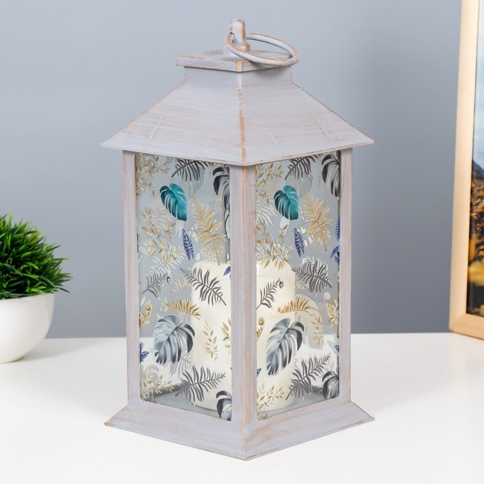 Ночник "Листва" LED от батареек 3хААА серый с золотой патиной 14х14х29,5 см RISALUX