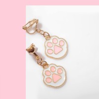 Серьги-клипсы детские Выбражулька «Лапки», бело-розовые в золоте