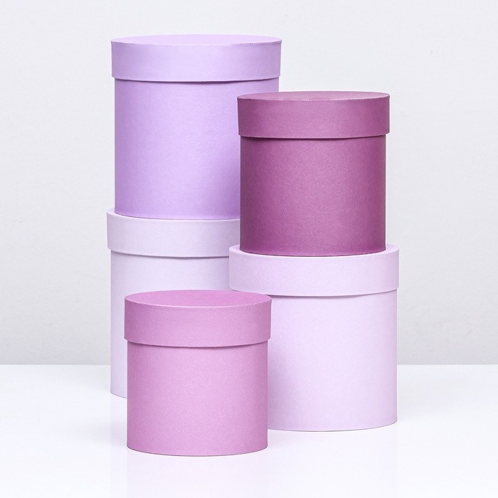 Набор круглых подарочных коробок 5 в 1 «Пудра», 20×20×20‒13.5×13.5×13.5 см