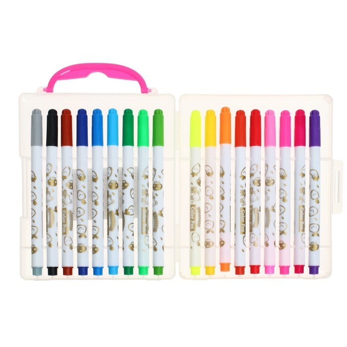 Фломастеры 18 цветов «Мышка», в пластиковом пенале с ручкой, вентилируемый колпачок, МИКС