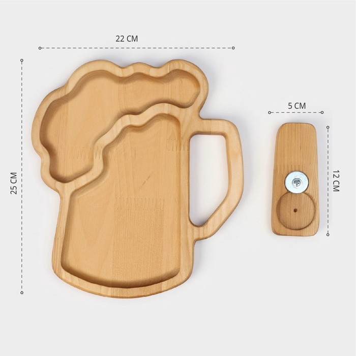 Подарочный набор посуды Adelica «Пивная кружка», блюдо для подачи, открывашка для бутылок, 25×22×1.8 см, 12×5×1.8 см, дерево берёза