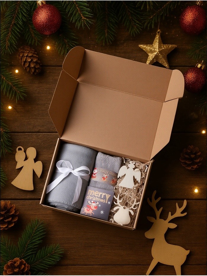 Новогодний подарочный набор «Настоящее счастье» плед и аксессуары Новогодний подарочный набор «Настоящее счастье» плед и аксессуары