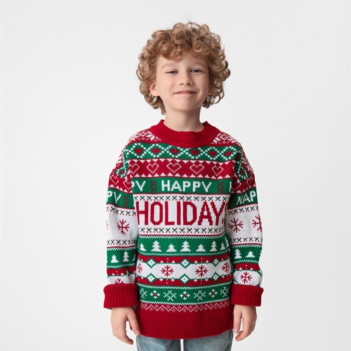 Свитер вязаный новогодний детский KAFTAN Holidays, размер 32 (110-116 см), зелёный