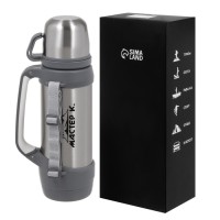 Термос Мастер К «Тропа», 1 л, с двумя кружками, сохраняет тепло до 12 ч, нержавеющая сталь, серый