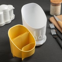 Подставка для столовых приборов Доляна, пластик, 3 отделения, 12×12×9 см, зелёная, белая