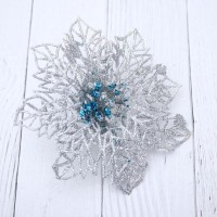 Ёлочные игрушки 3 шт. «Зимнее волшебство. Ажурный цветок» пластик, 10.5 см, серебро