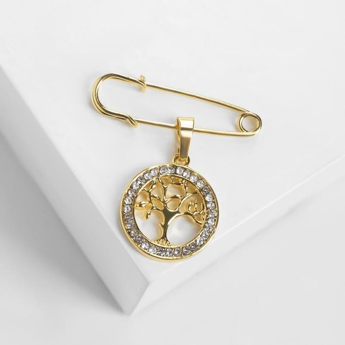 Булавка-оберег с подвеской «Дерево жизни» 3,5 см, цвет белый в золоте