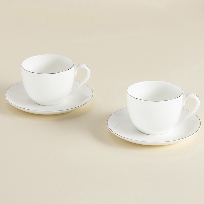 Чайные пары SL Home «Каскарон», 240 мл, набор 2 шт., костяной фарфор, белые