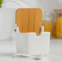 Банка для сыпучих продуктов Доляна «Акцент», 280 мл, 9,5×9×9,5 см, с ложкой