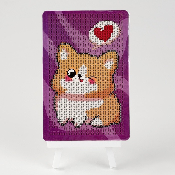 Алмазная мозаика с частичным заполнением на подставке для детей «Малыш корги», 10 х 15 см, набор для творчества