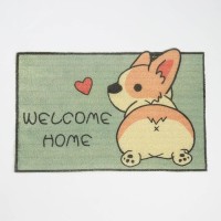 Коврик придверный Доляна «Корги», грязезащитный, 40×60 см, зелёный