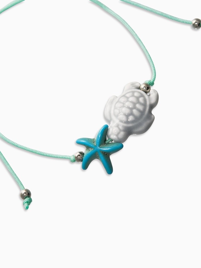 Браслет на нити «Звезда и Черепашка», серый в серебре