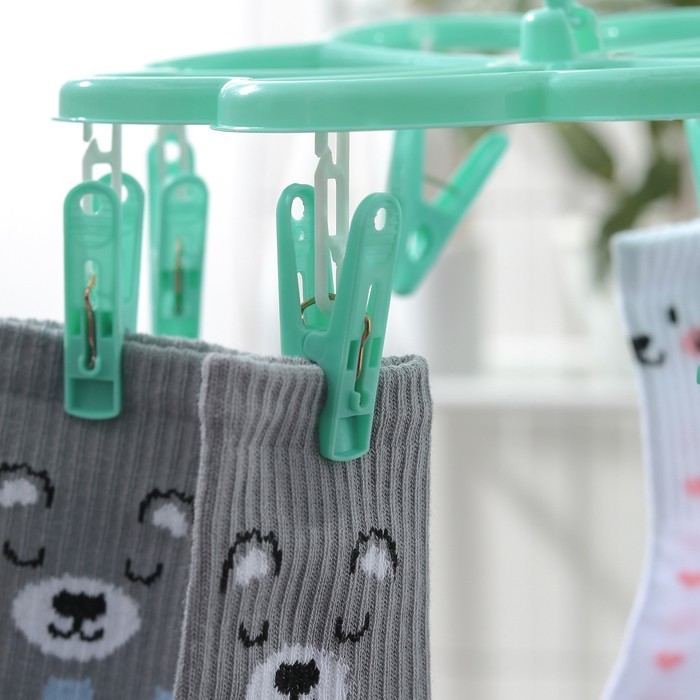 Сушилка для белья подвесная Доляна, 23×23 см, 8 прищепок, мятная
